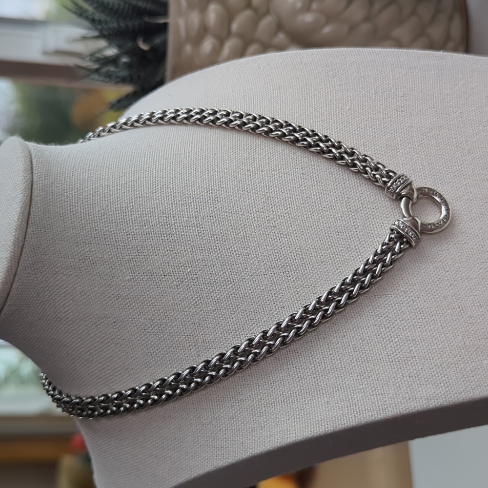 David Yurman Double Wheat Sterling Silver with Diamonds Chain Necklace